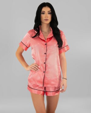 Комплект Къса Сатенена Пижама – Розова – „Kiss“