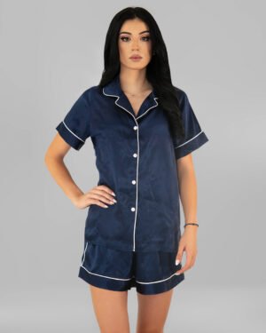 Комплект Къса Сатенена Пижама – Тъмносиньо – „Midnight“